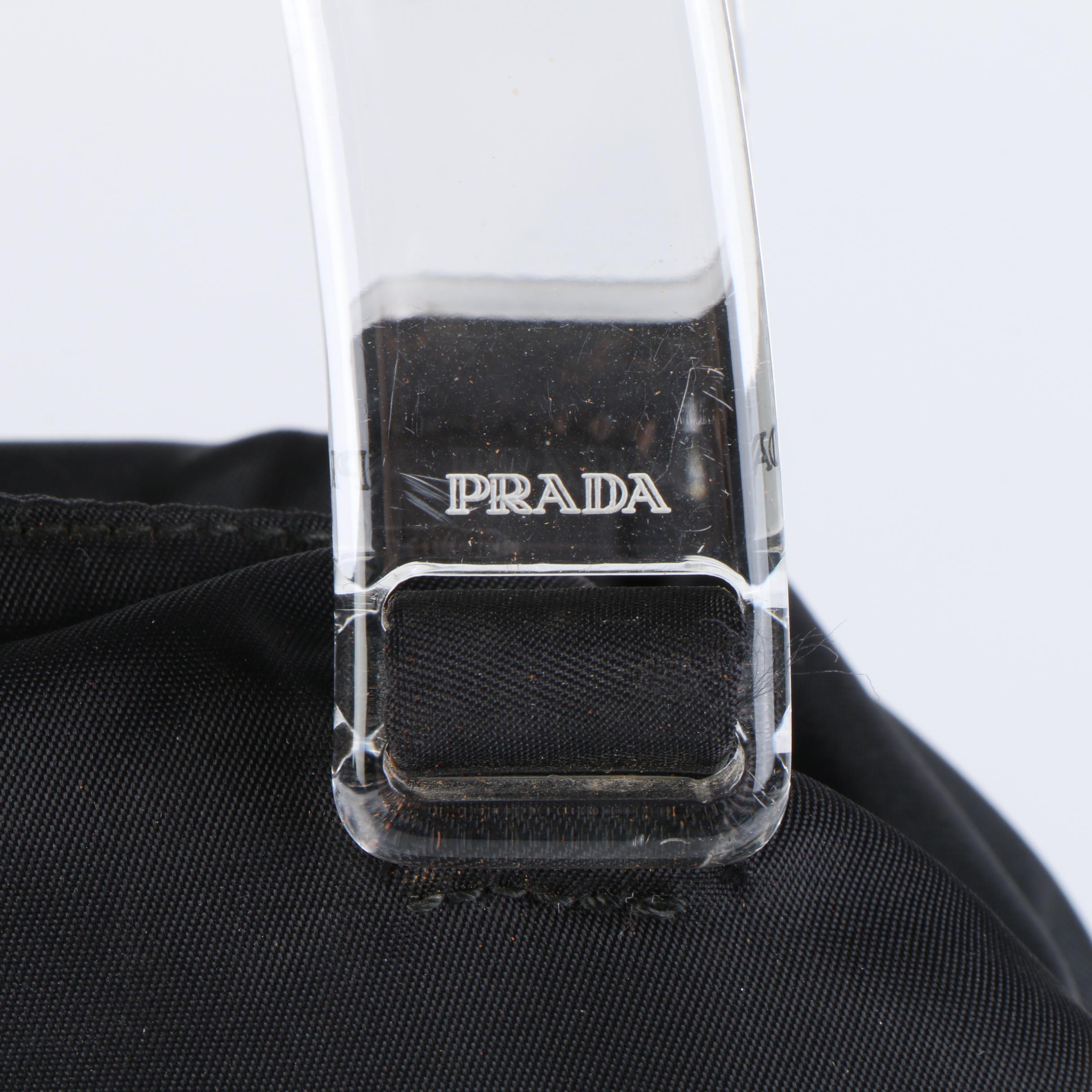 Prada Top Handle Bag in Black Tessuto Nylon with Plastic Handles