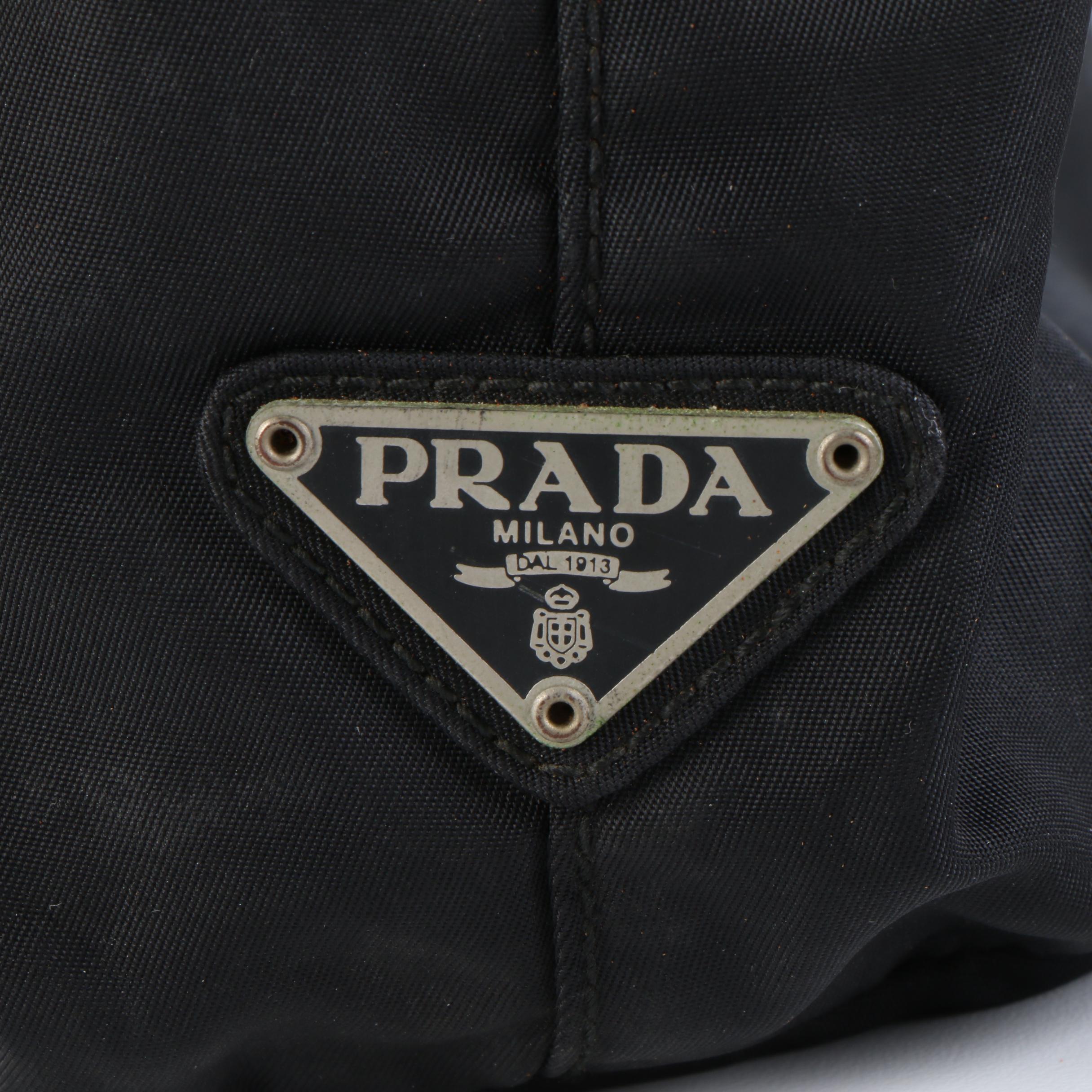 Prada Top Handle Bag in Black Tessuto Nylon with Plastic Handles
