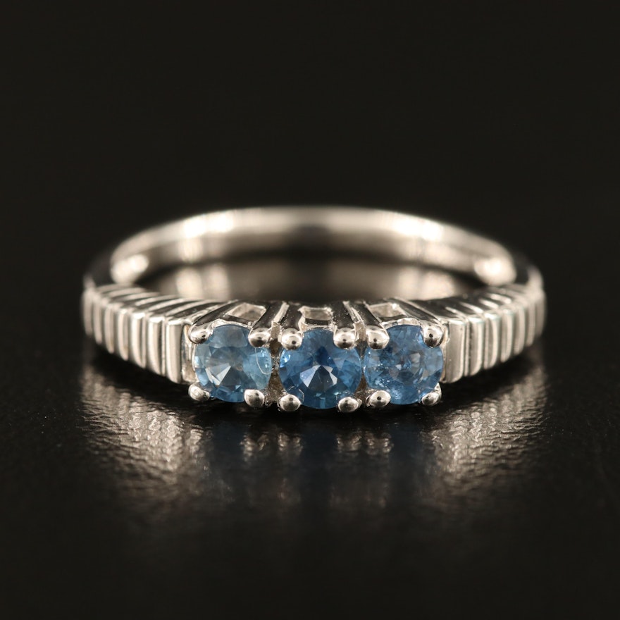 Sterling Sapphire Fluted Ring