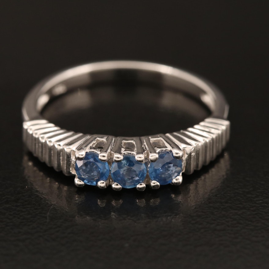 Sterling Sapphire Fluted Ring