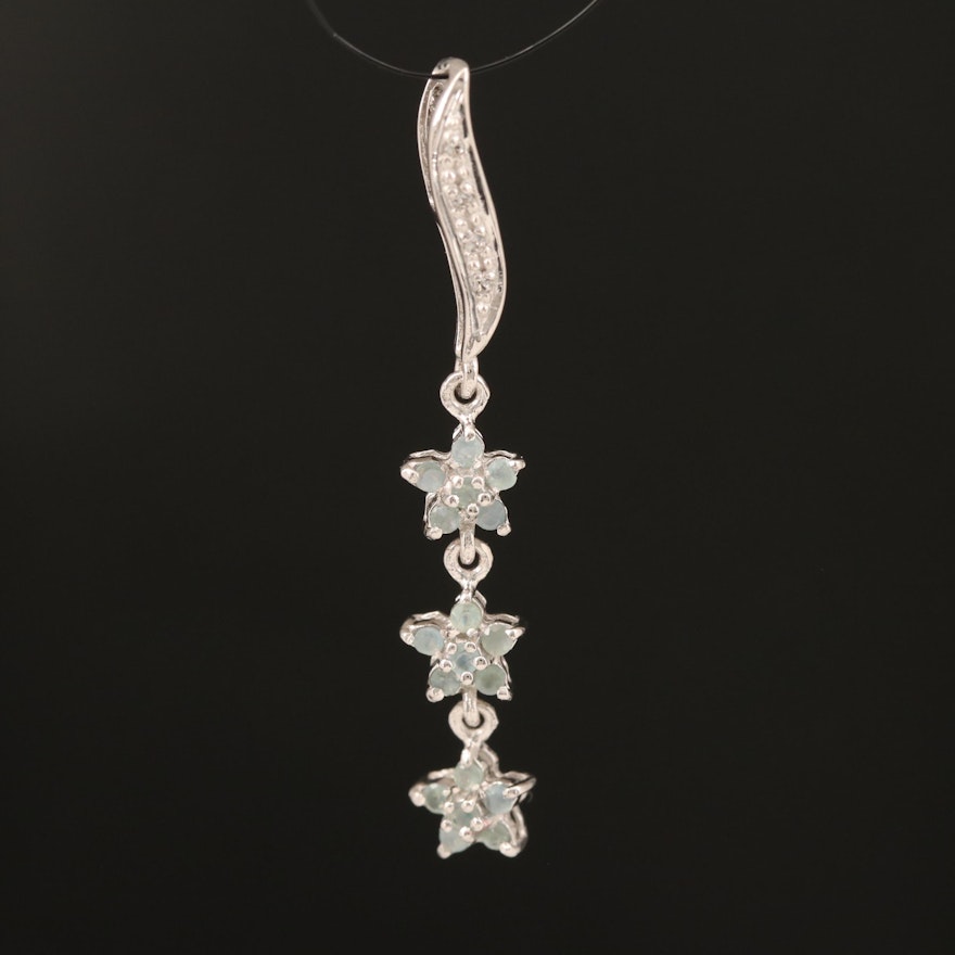 Sterling Alexandrite and White Topaz Floral Drop Pendant