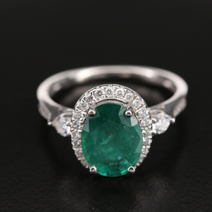 Platinum 2.28 CT Emerald and Diamond Halo Ring