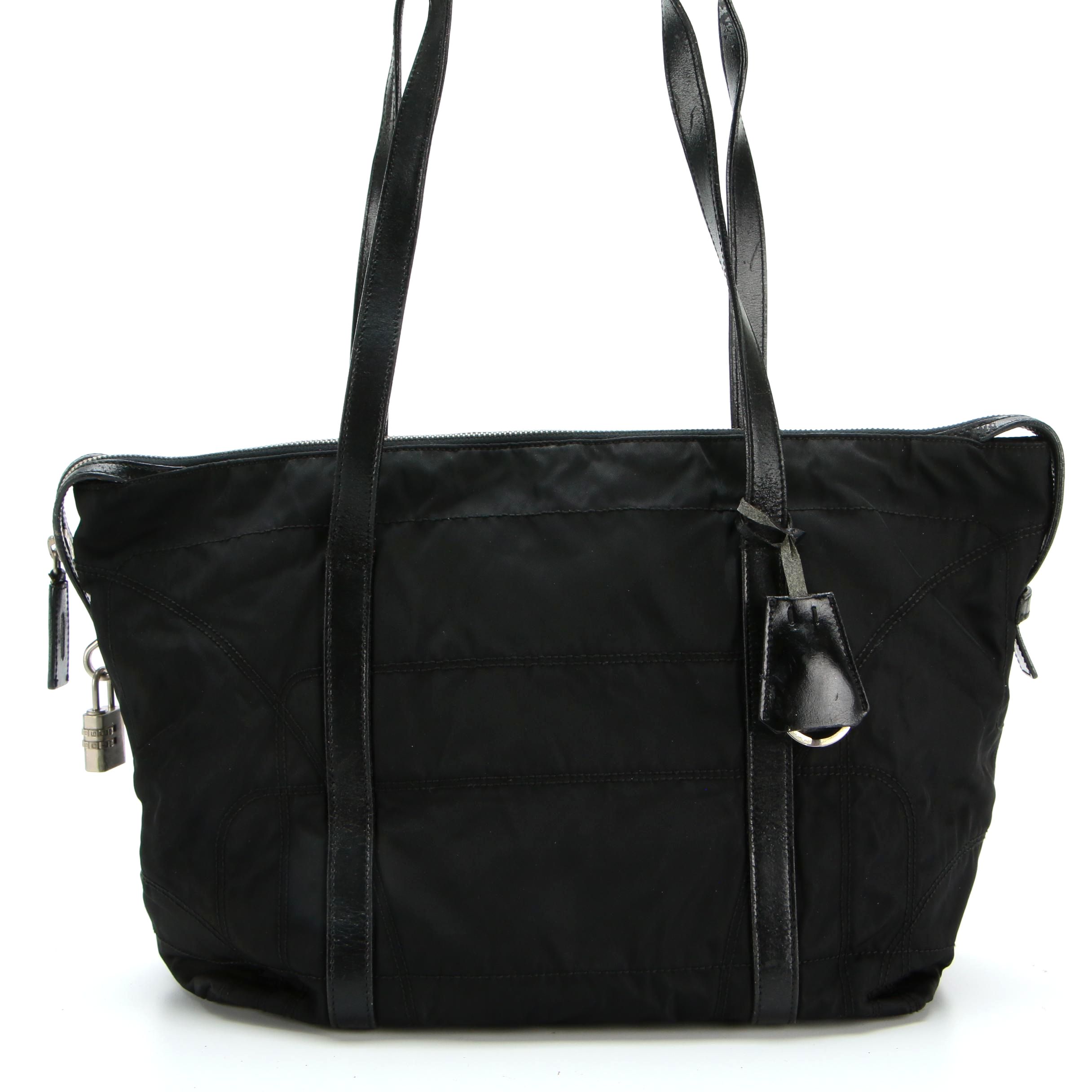 Prada Tote in Black Tessuto Nylon with Leather Trim