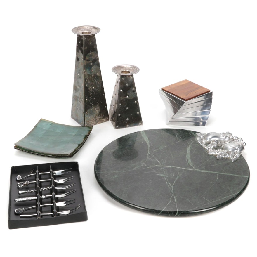 Green Marble Cheeseboard With Other Table Accessories