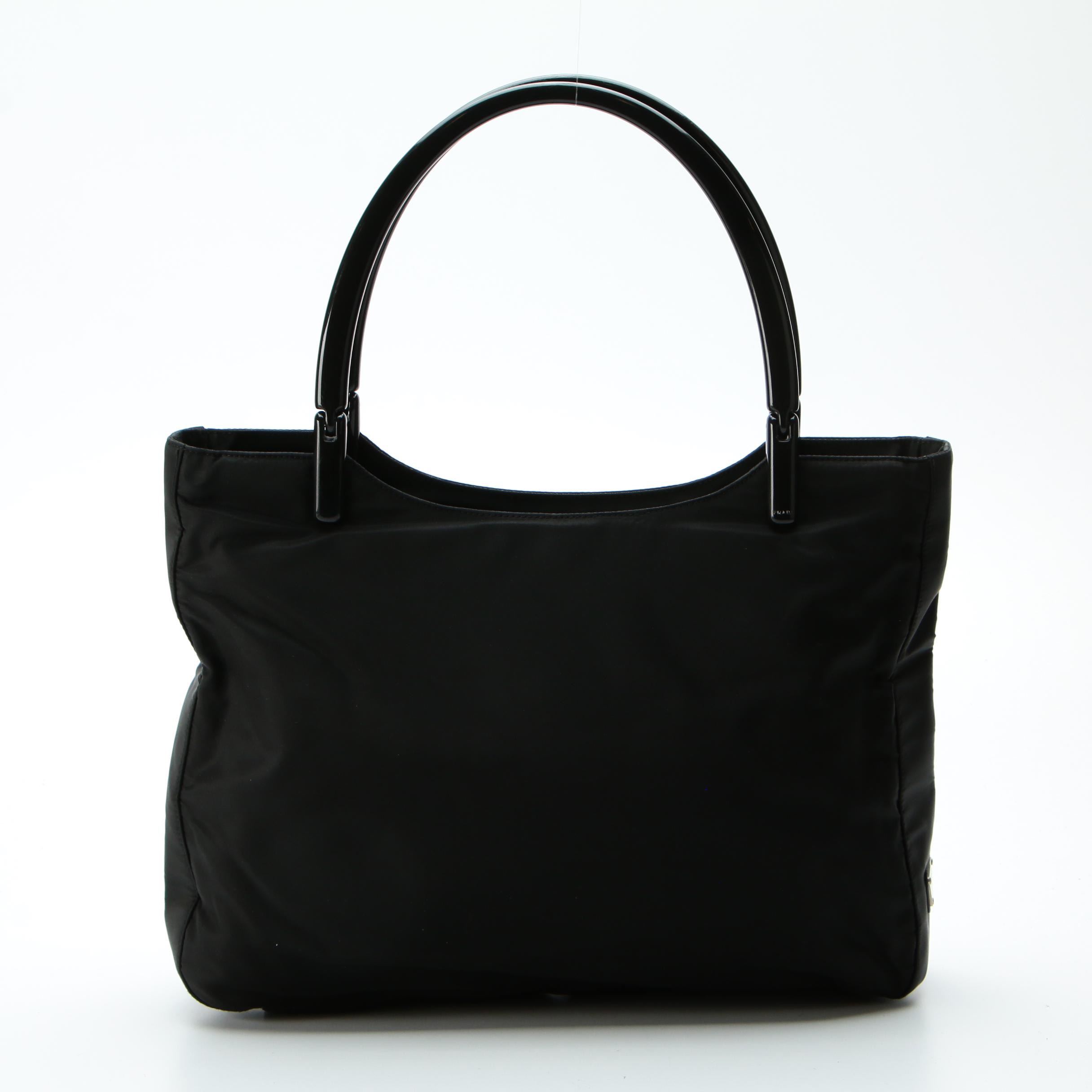Prada Shoulder Bag in Black Tessuto Nylon with Lucite Handles