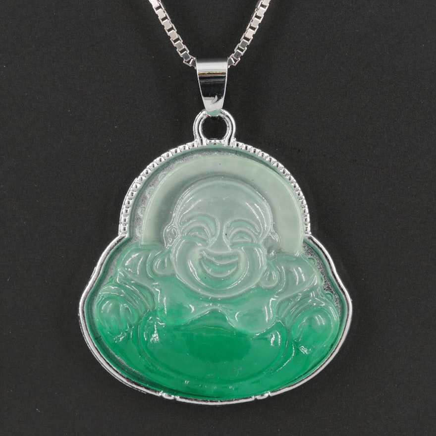 Budai Pendant on 14K Box Chain Necklace