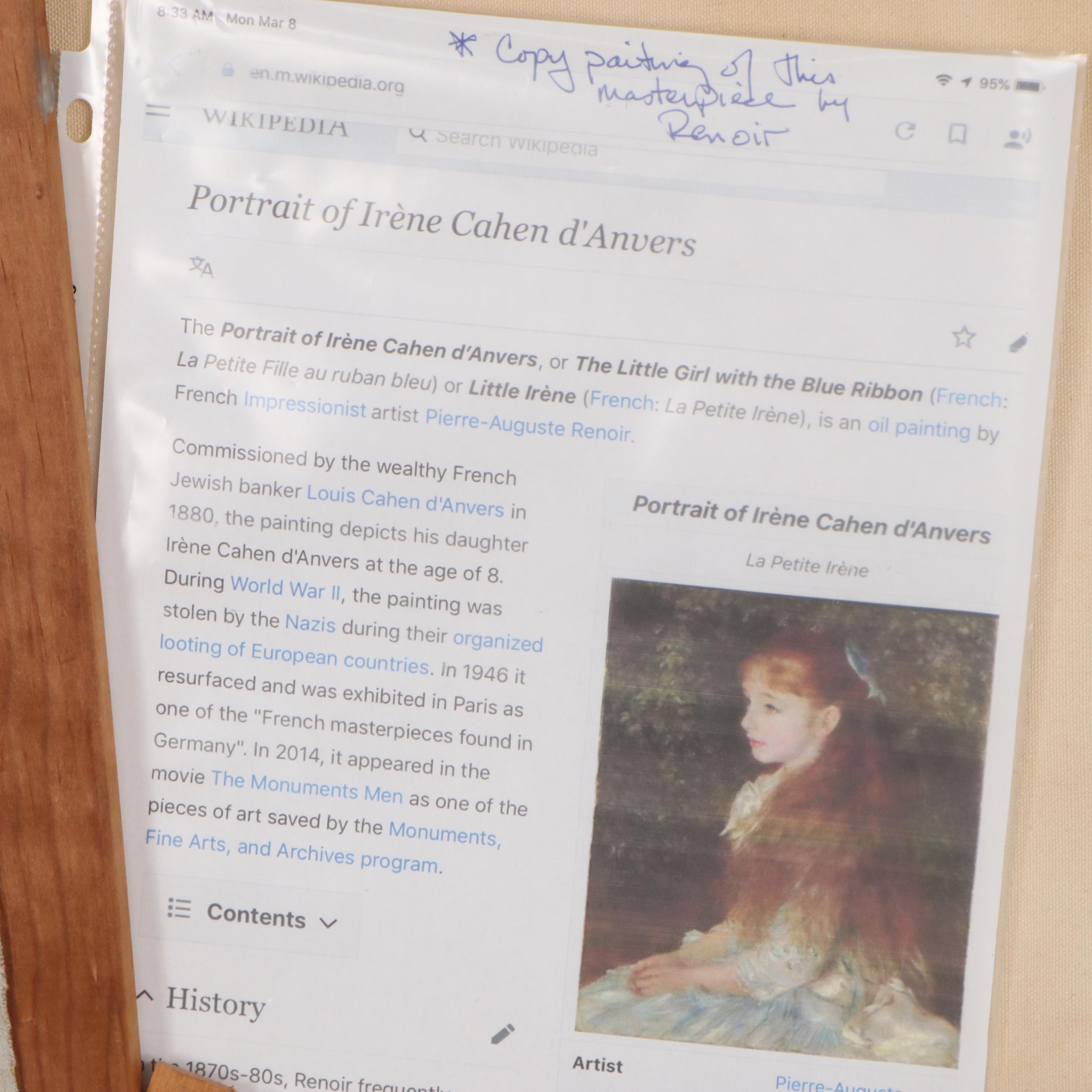 Oil Painting After Auguste Renoir "La Petite Irene"
