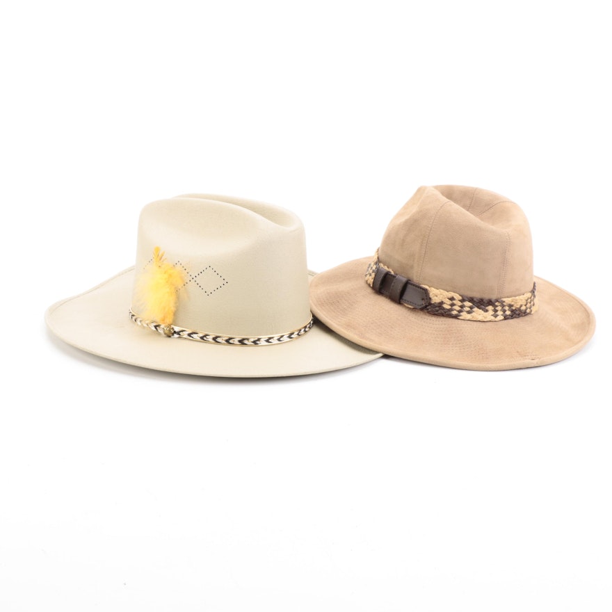 Saks Fifth Avenue Suede Safari with Feather and Metal Embellished Cowboy Hats