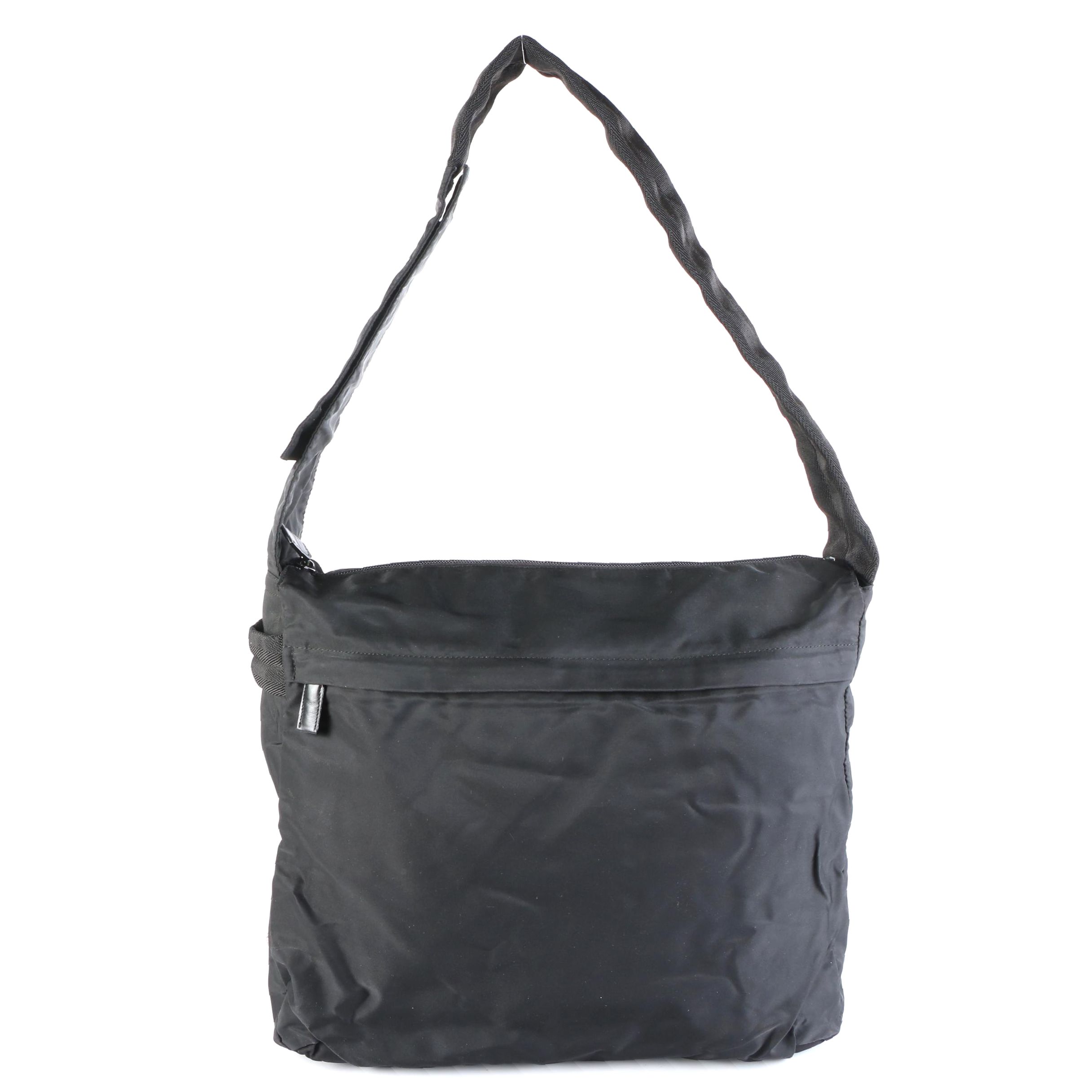 Prada Shoulder Bag in Black Tessuto Nylon with Exterior Zip Pocket