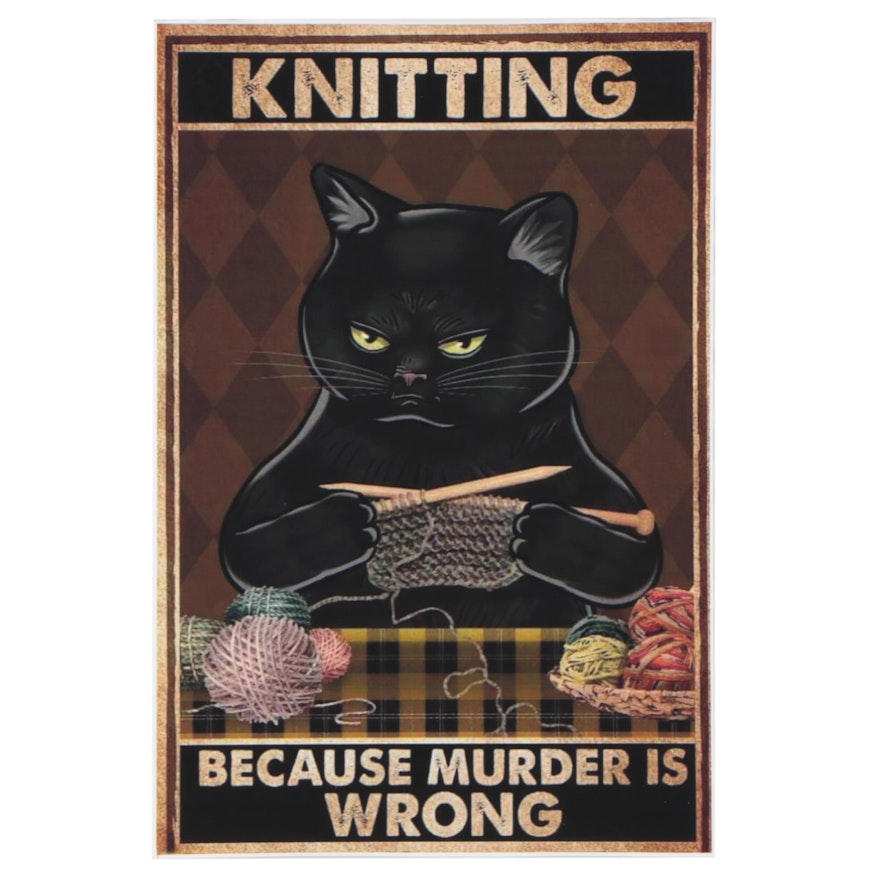 Giclée of Black Cat Knitting, 21st Century