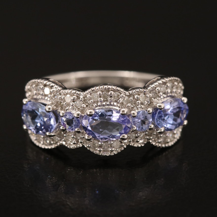 Sterling Tanzanite and Diamond Band