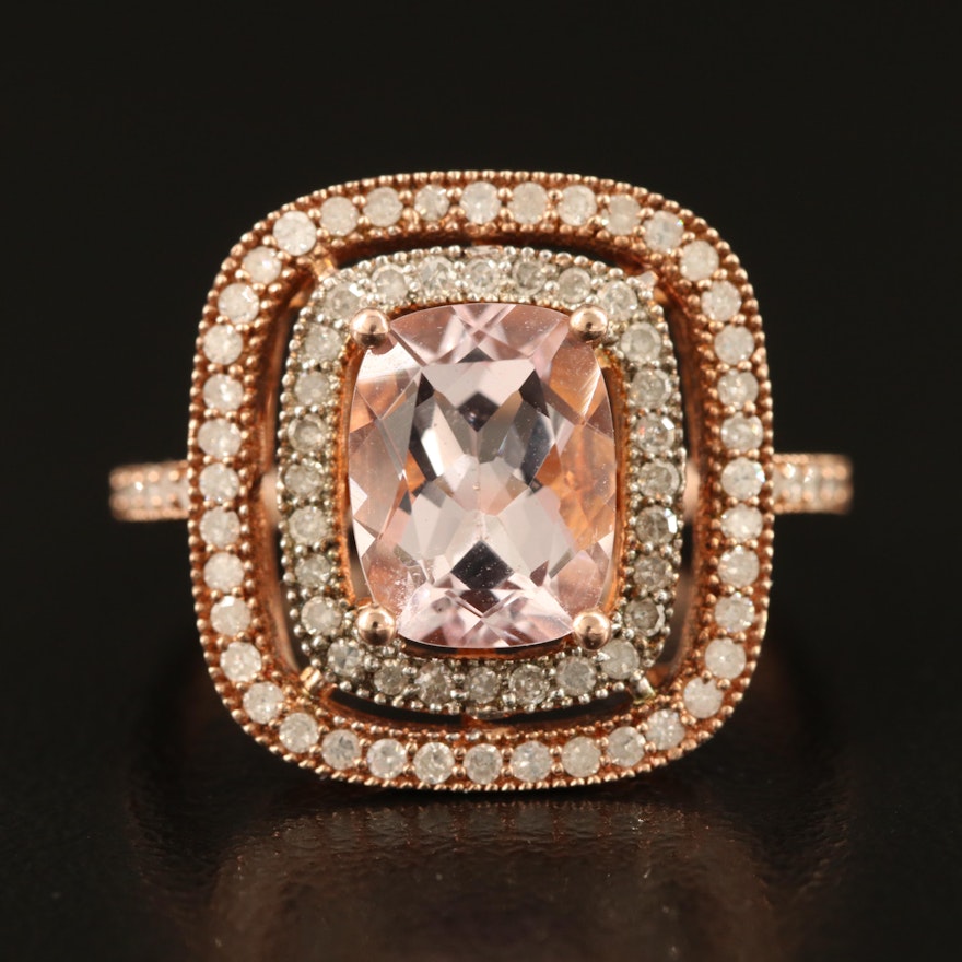 Sterling Morganite and Diamond Ring