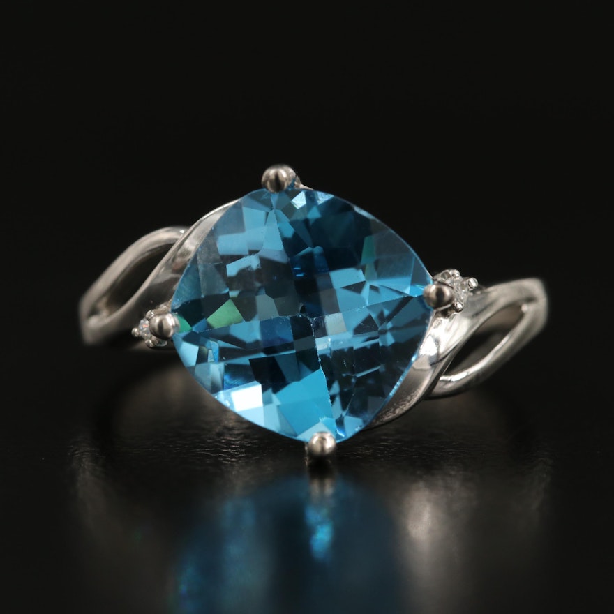 Sterling Swiss Blue Topaz and Cubic Zirconia Bypass Ring
