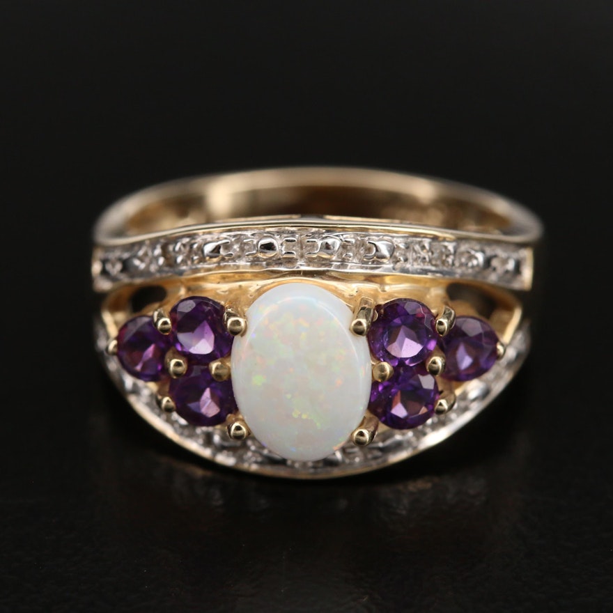 14K Opal, Amethyst and Diamond Ring