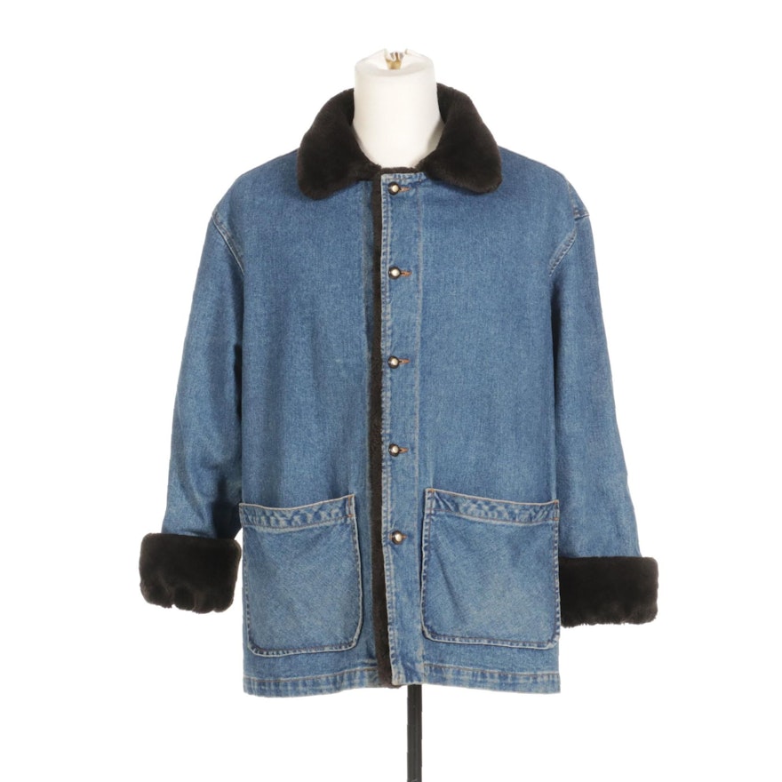 Reversible Denim and Faux Fur Button-Front Jacket