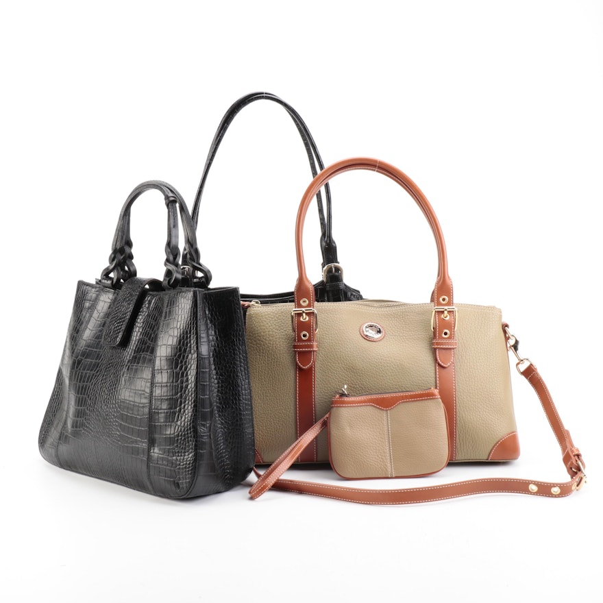 Dooney & Bourke Satchel in Pebbled Leather, Medallion Tote in Leather and Other