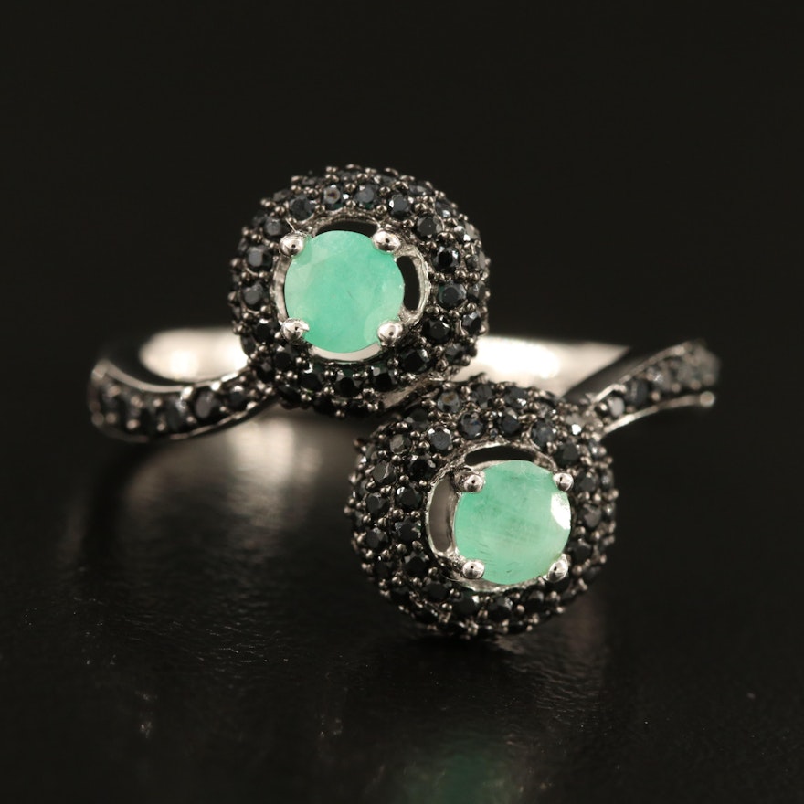 Sterling Emerald and Spinel Ring