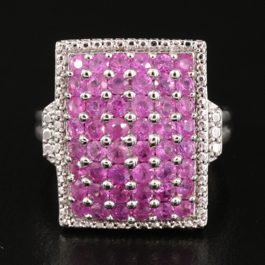 Sterling Silver Pavé Pink Sapphire Ring