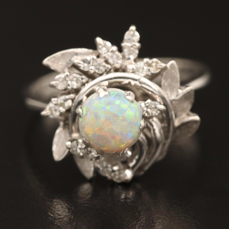 14K and 18K Diamond and Opal Foliate Swirl Ring