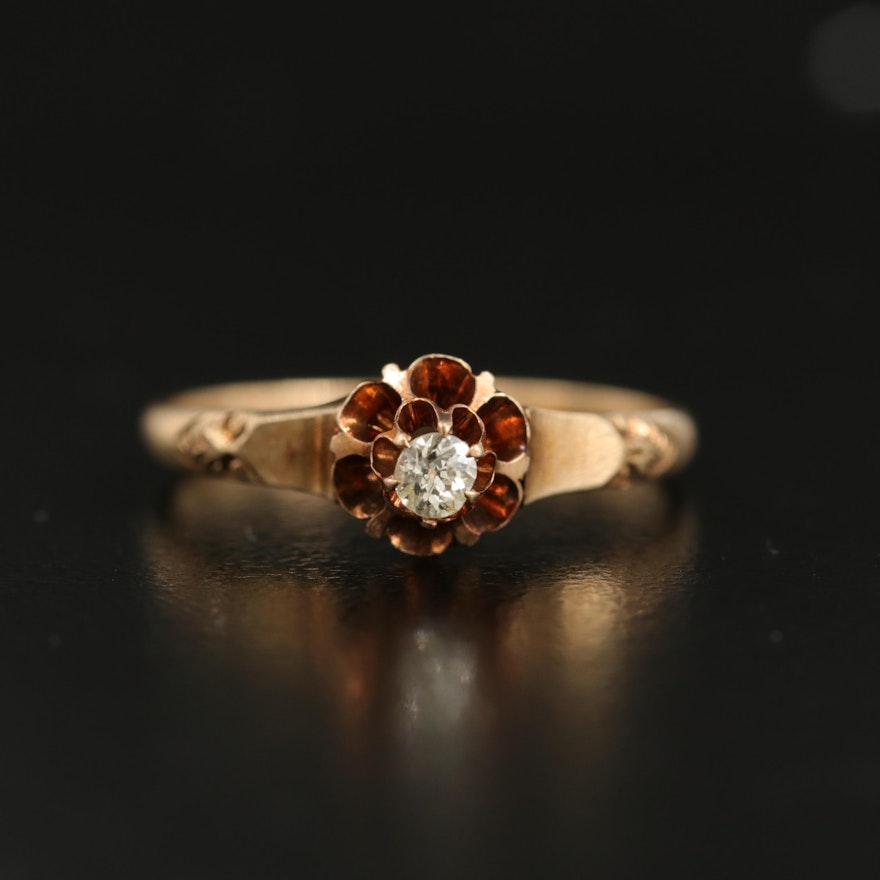 Antique 10K Diamond Buttercup Ring