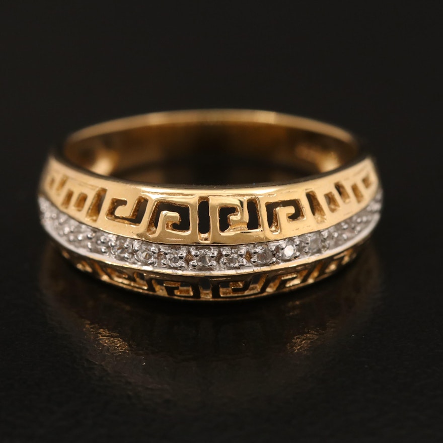 Sterling Zircon Band with Greek Key Detail