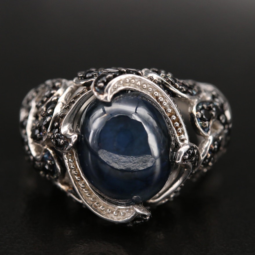 Sterling Sapphire and Spinel Openwork Ring