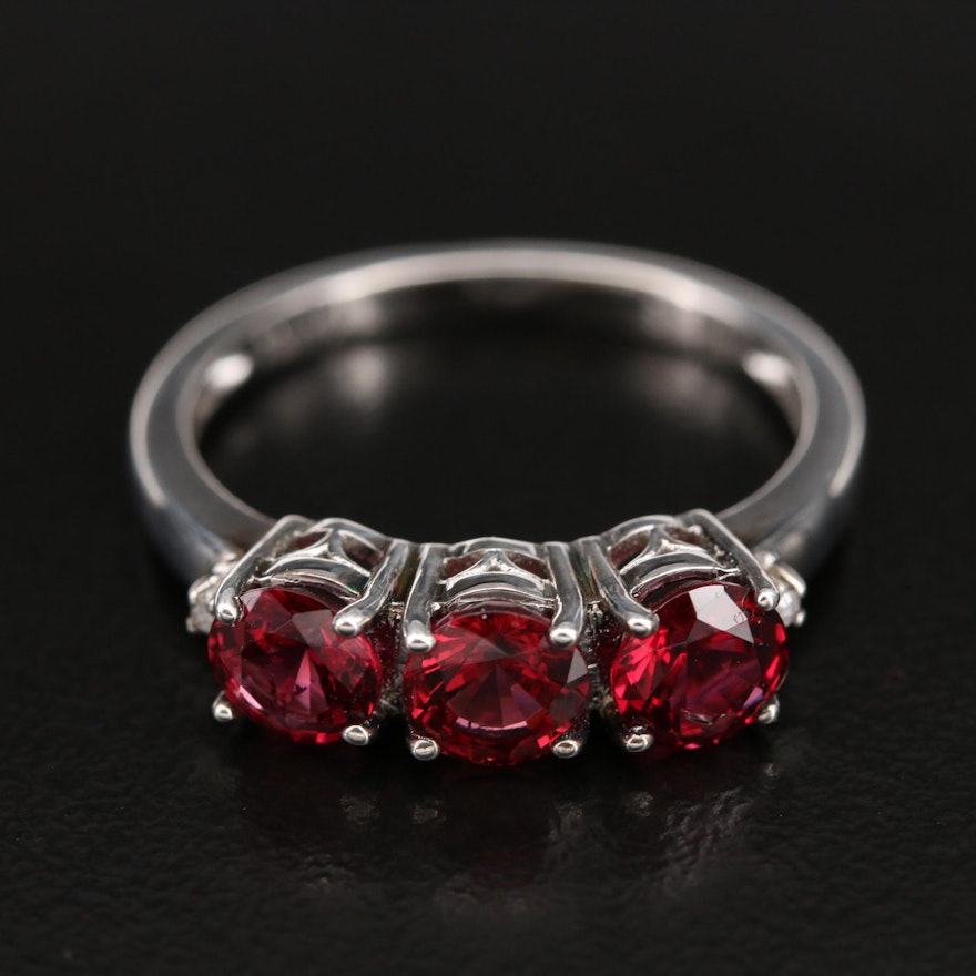 Sterling Spinel and Diamond Ring with Openwork Gallery