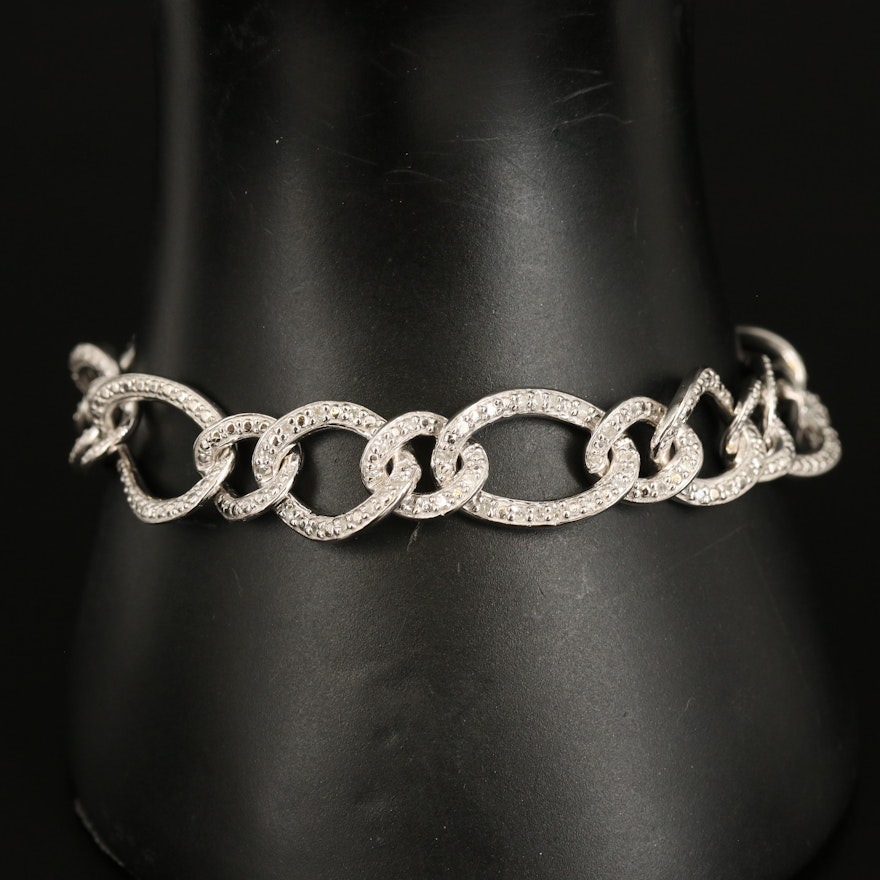 Sterling Diamond Curb Link Bracelet