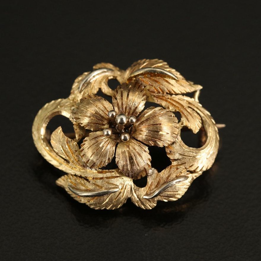 18K Flower Brooch with Textured Finish