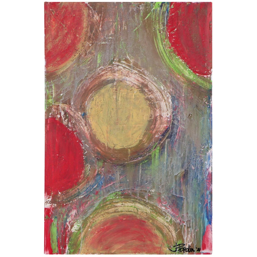 J. Popolin Acrylic Painting "Pickle Ball," 2021