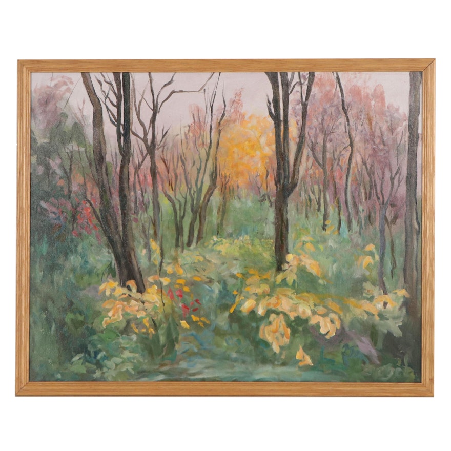 Forest Landscape Oil Painting, Late 20th Century