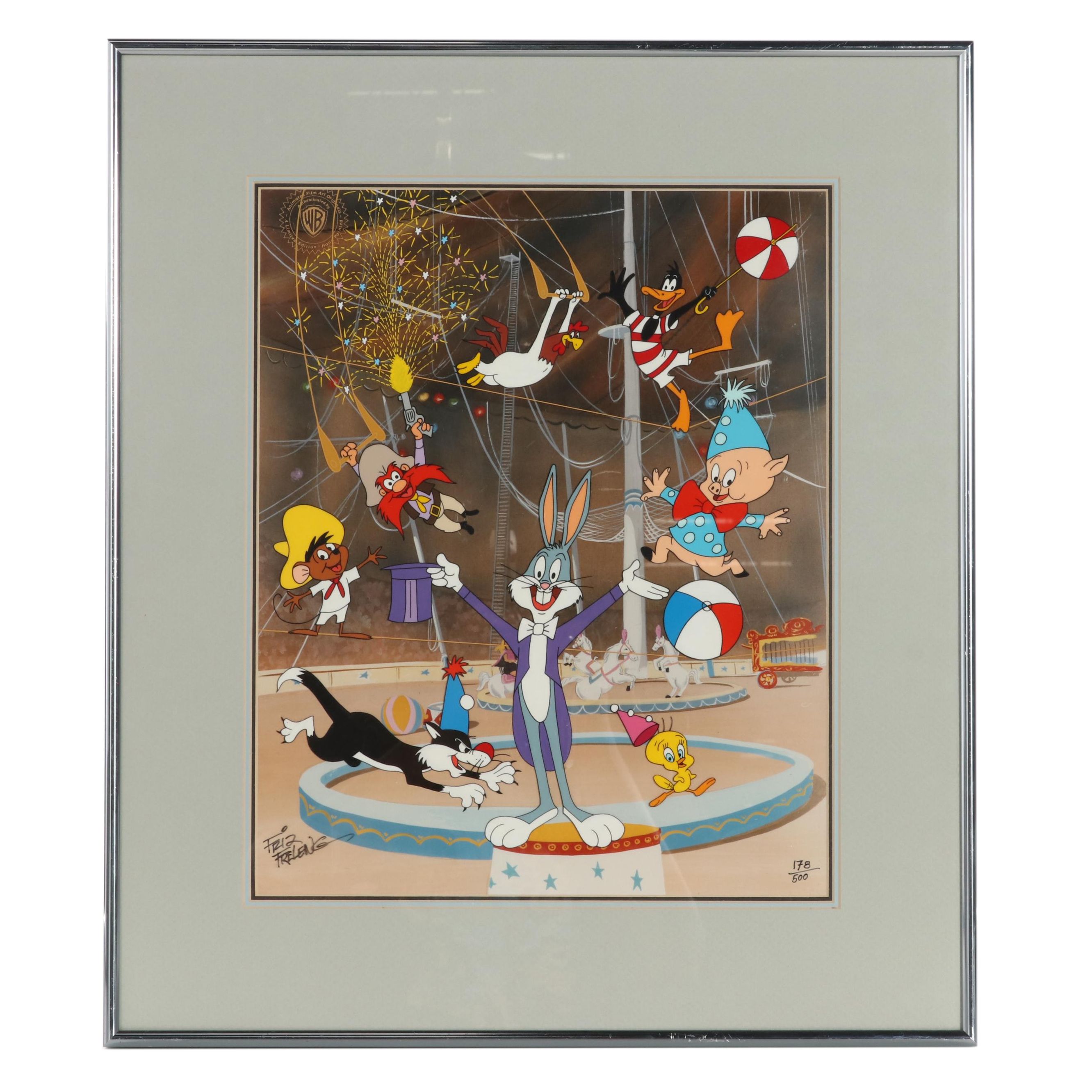 Friz Freleng Warner Bros. Hand-Painted Animation Cel of Circus Scene