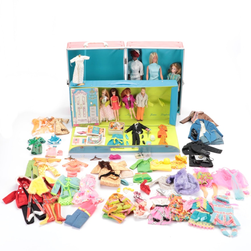 Mattel Julia and Malibu Barbie with Clothes and Case, and Dawn Dolls with Case