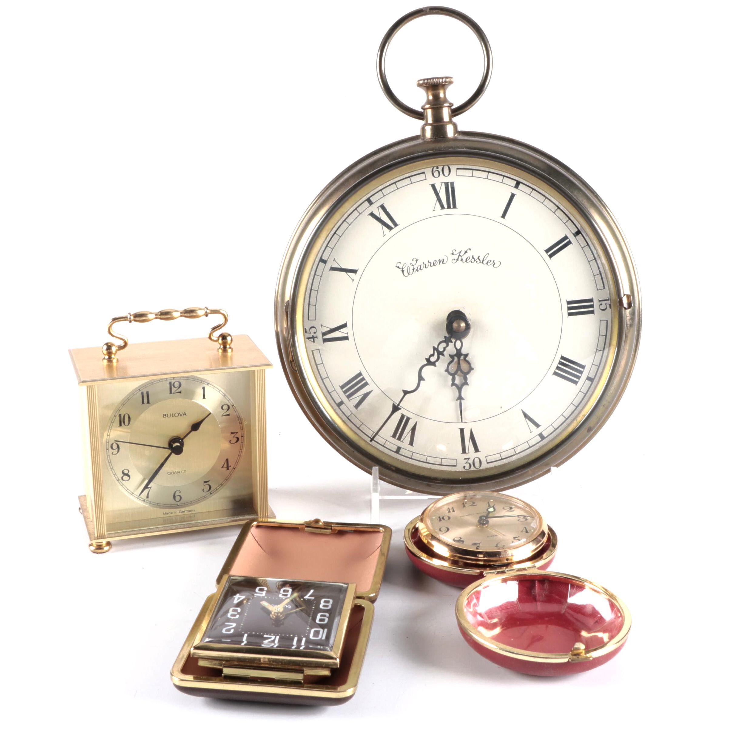Bulova and Phinney-Walker Folding Travel Alarm Clocks with Other Clocks