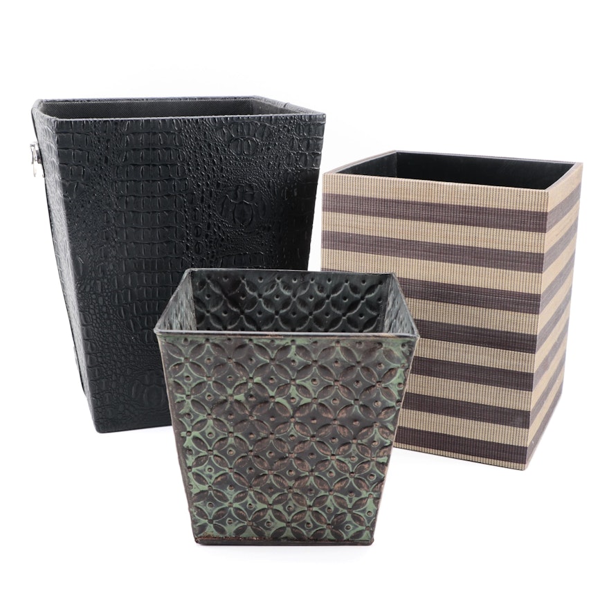 Two's Company and Other Vinyl Waste Baskets with Metal Planter