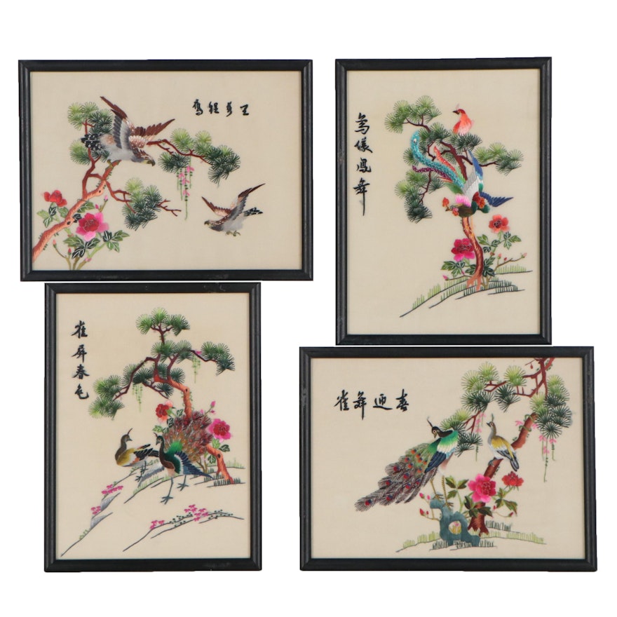 East Asian Silk Embroidery Panel Wall Hangings