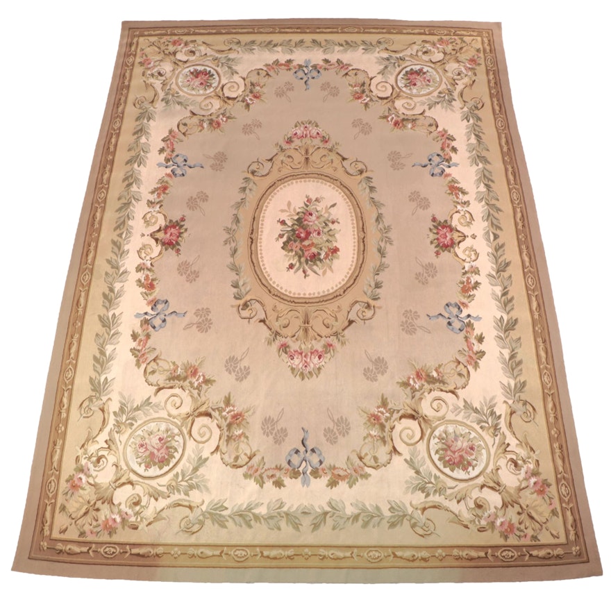 9'11 x 13'11 Handwoven Aubusson Style Floral Room Sized Rug
