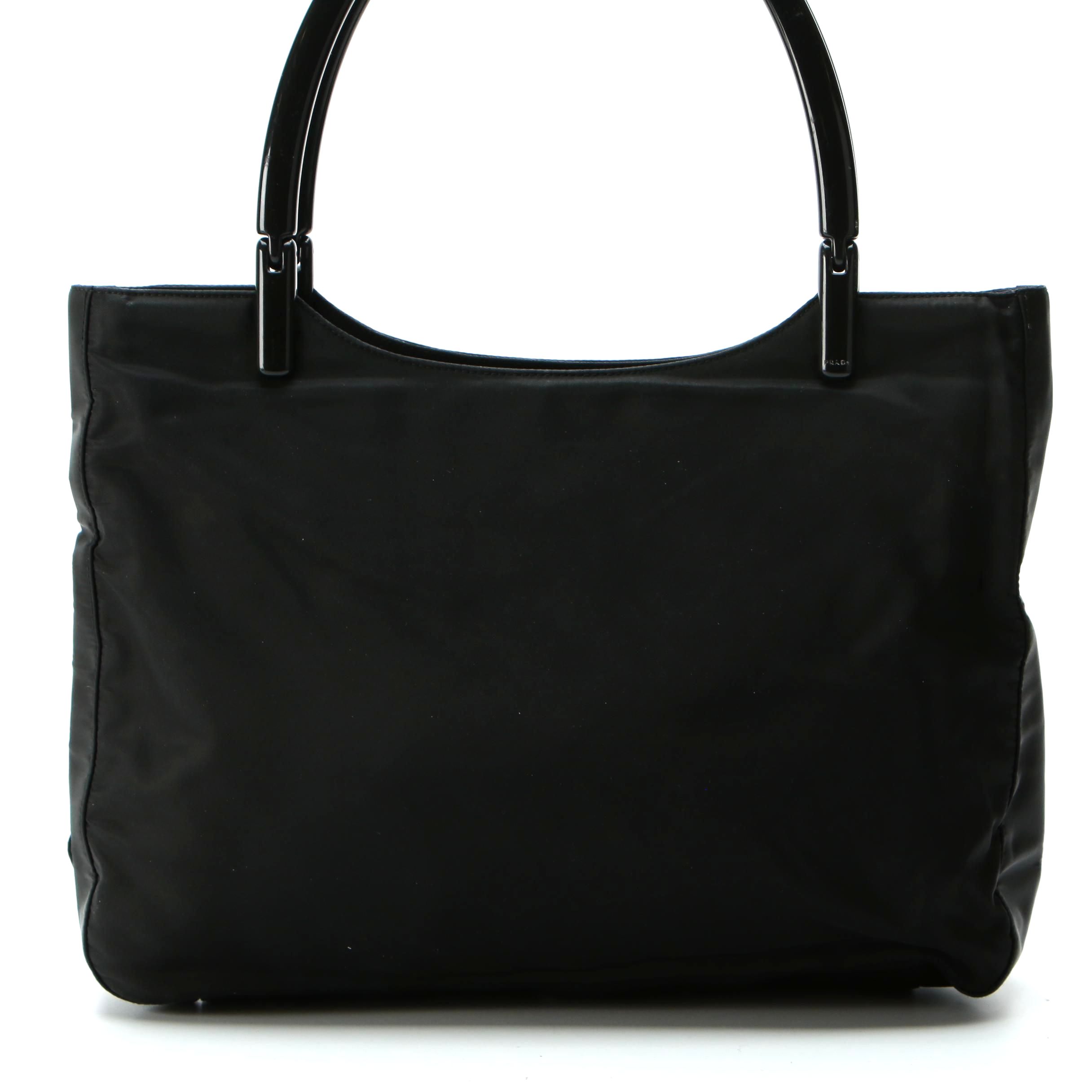 Prada Shoulder Bag in Black Tessuto Nylon with Lucite Handles