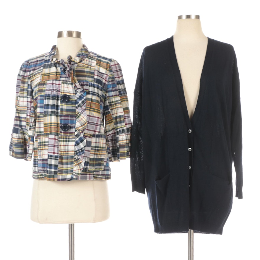 J. Crew Patchwork Ruffled Button-Front Jacket and Cardigan