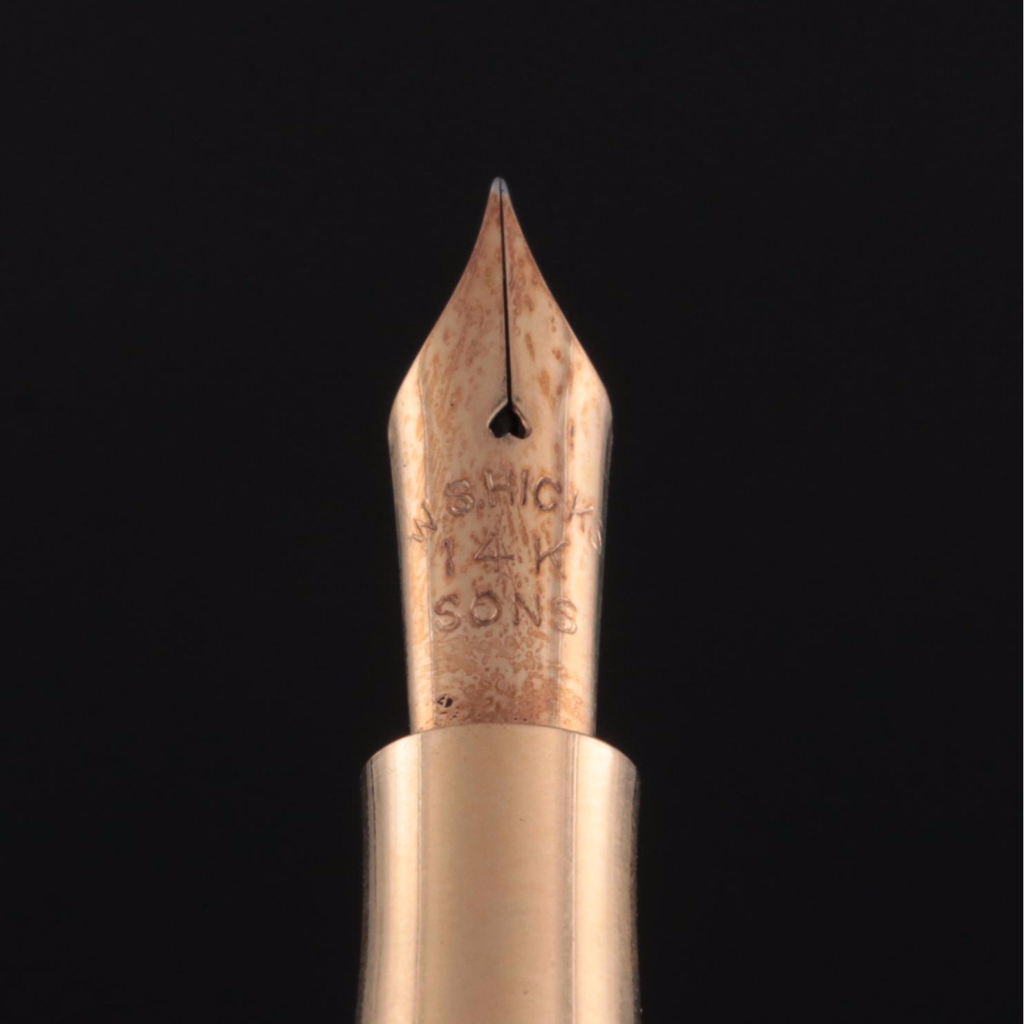 W. S. Hicks Art Deco 14K Gold Ladies Fountain Pen and Pencil Set with Box, 1930s