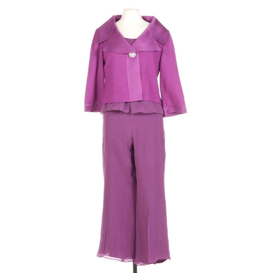 St. John Two Piece Purple Silk Blend Set and Matching Knit Jacket