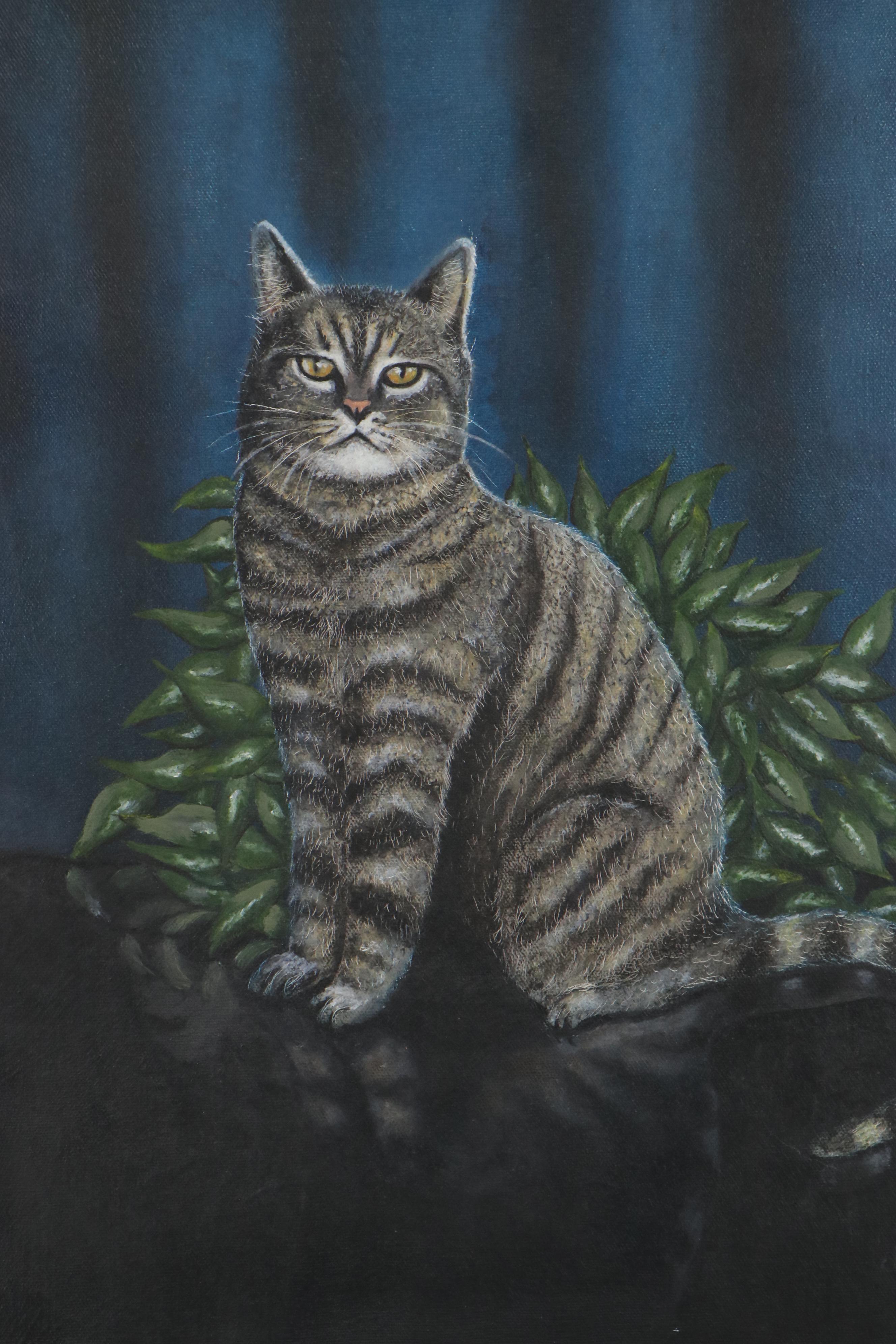 Ron Virts Oil Painting of Tabby Cat, 2004