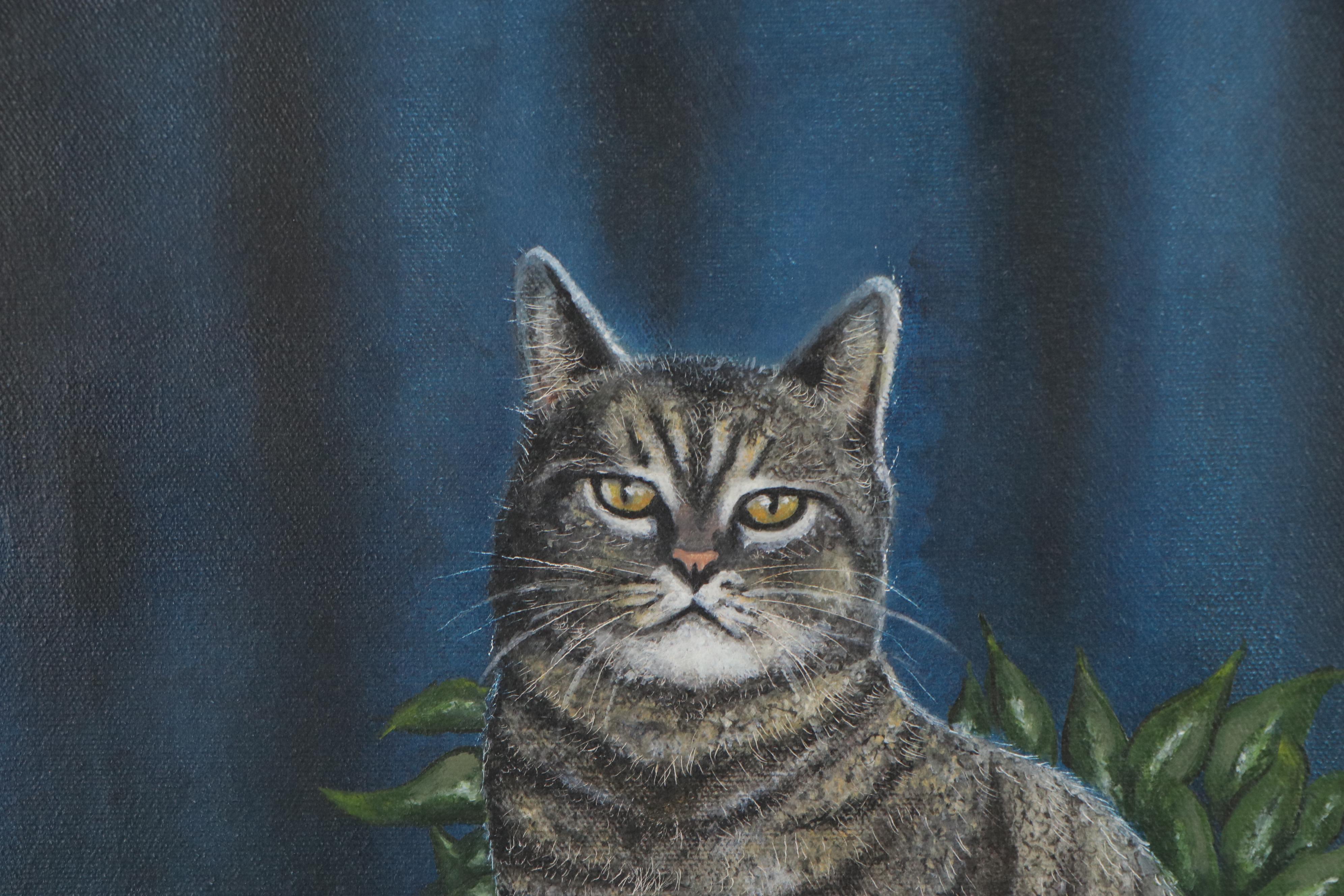 Ron Virts Oil Painting of Tabby Cat, 2004