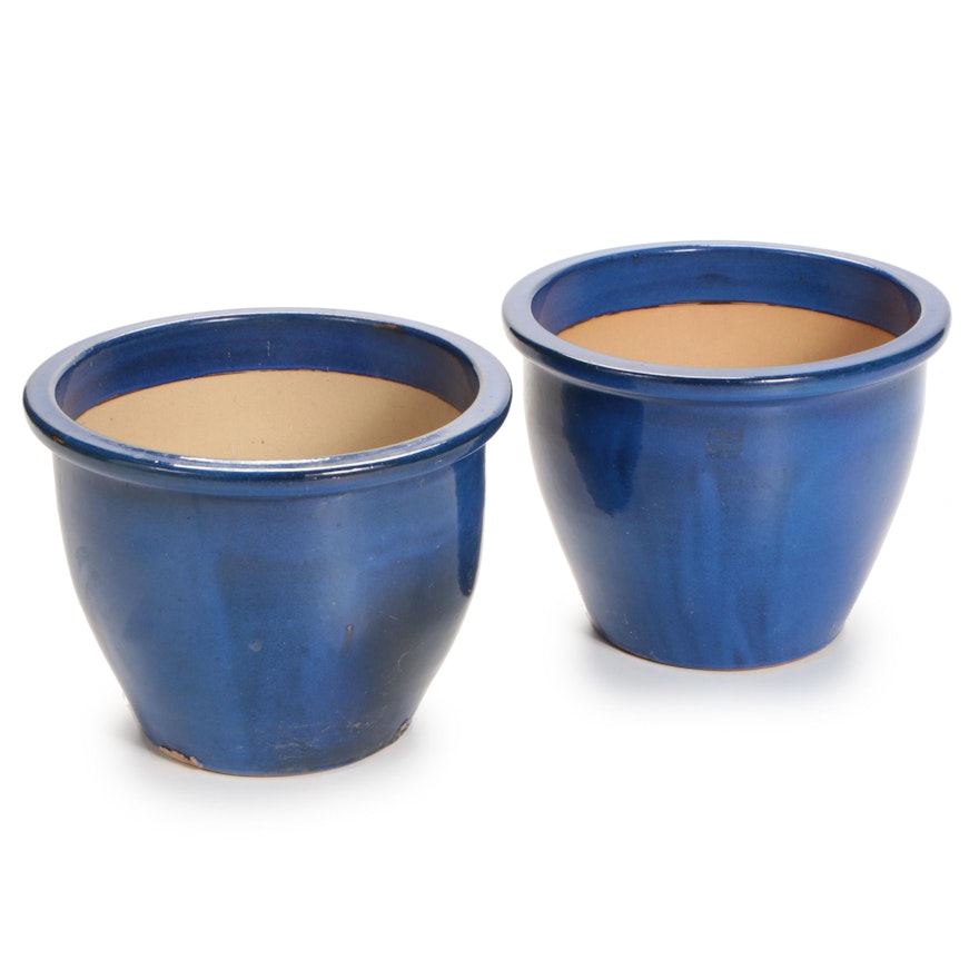 Cobalt Glazed Earthenware Planters