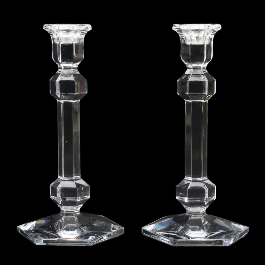 Val St. Lambert "Gardenia" Crystal Candlesticks