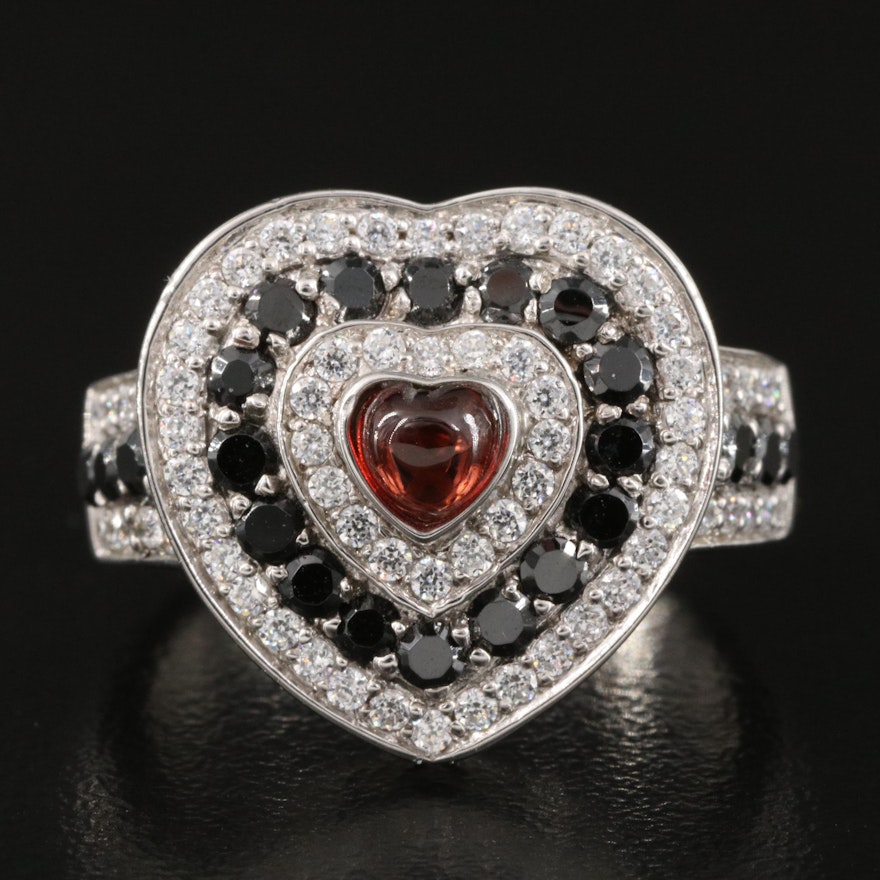 Garnet and Cubic Zirconia Sterling Heart Ring