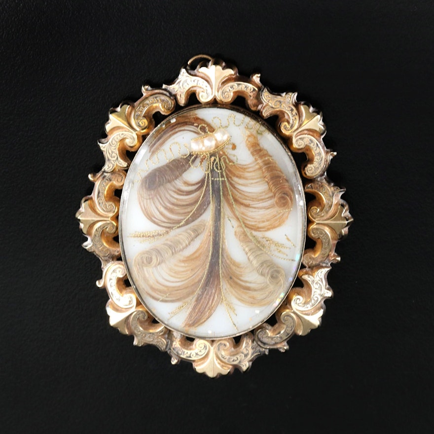 Victorian Scrollwork Hair Converter Brooch with Faux Pearl