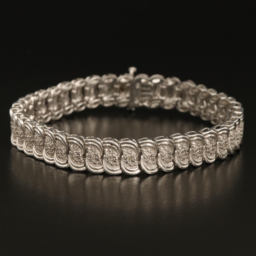 Sterling Diamond Wave Link Bracelet