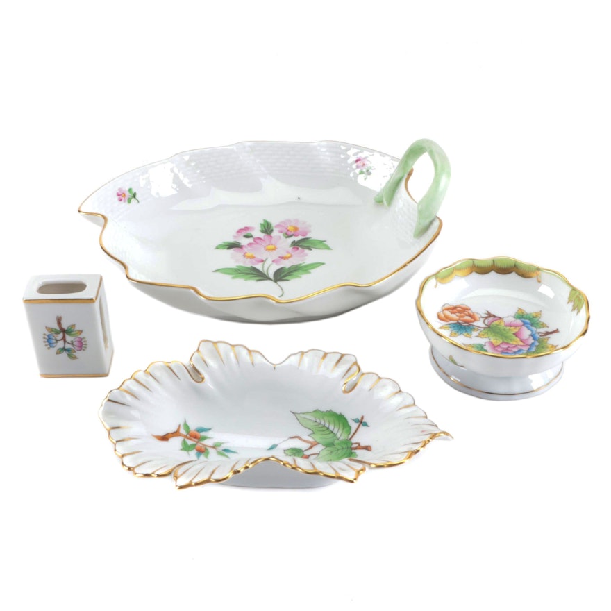 Herend and Other Porcelain Floral and Leaf Shaped Tableware