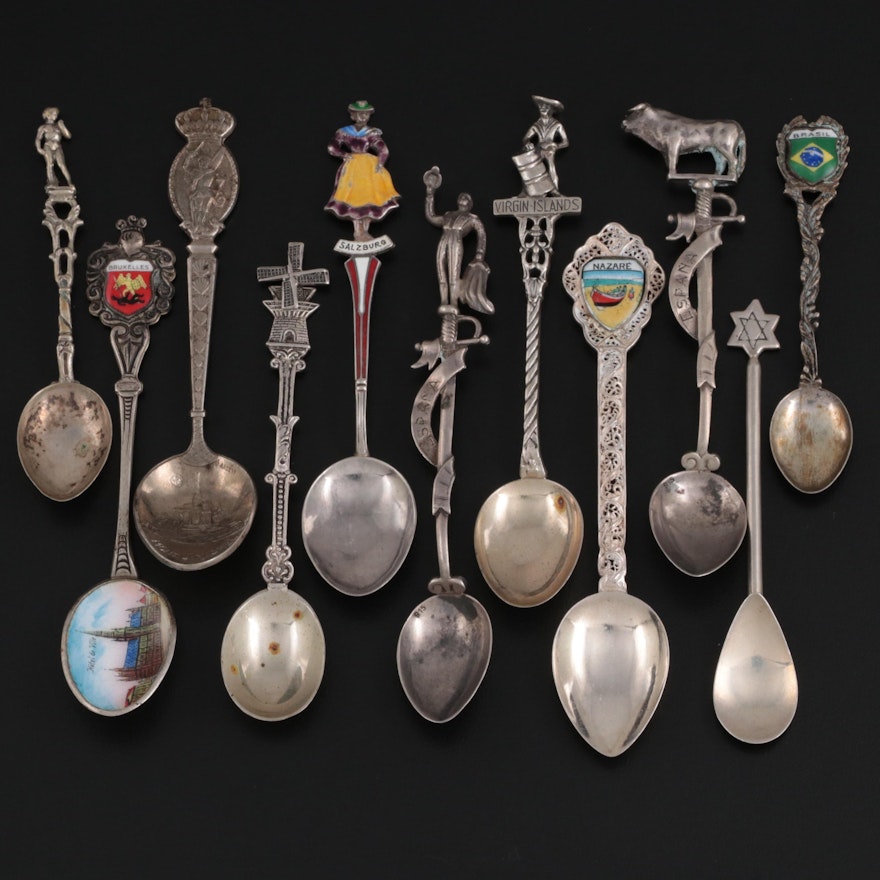 Sterling Silver, 900 Silver, 800 Silver and Metal Souvenir Spoons